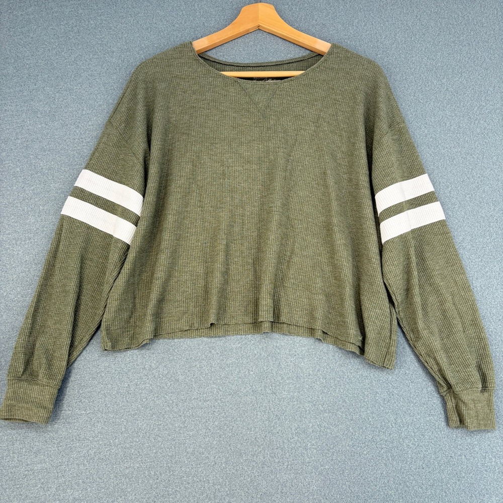 Hollister Must Have Collection Olive Green Waffle Knit Cropped Top Small Thermal
